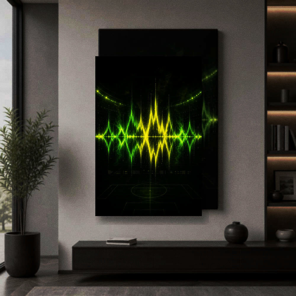Neon Green Roar Soundwave Soccer Canvas Wall Art wall mockup