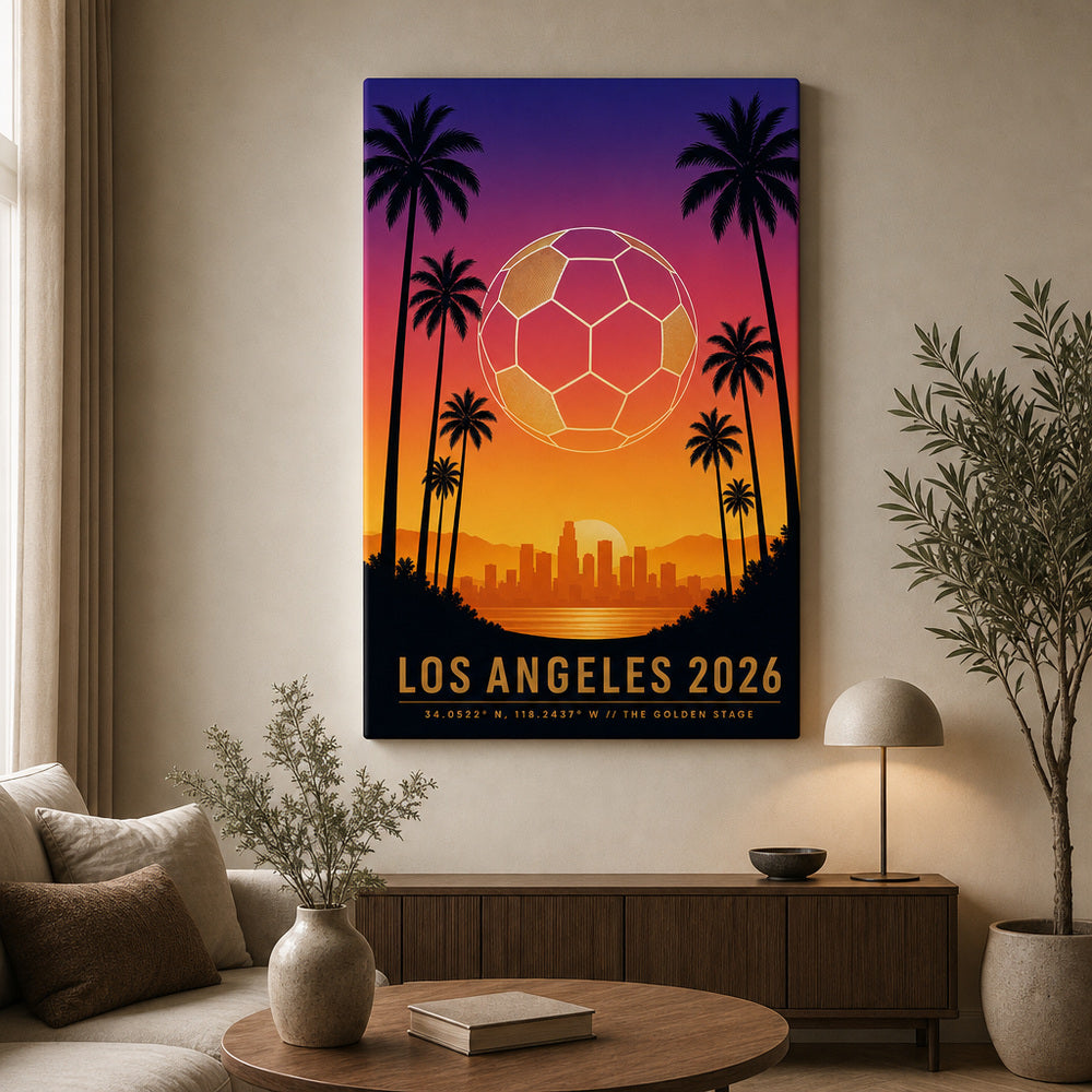 Los Angeles 2026 Golden Stage Soccer Canvas Wall Art 05 wall mockup