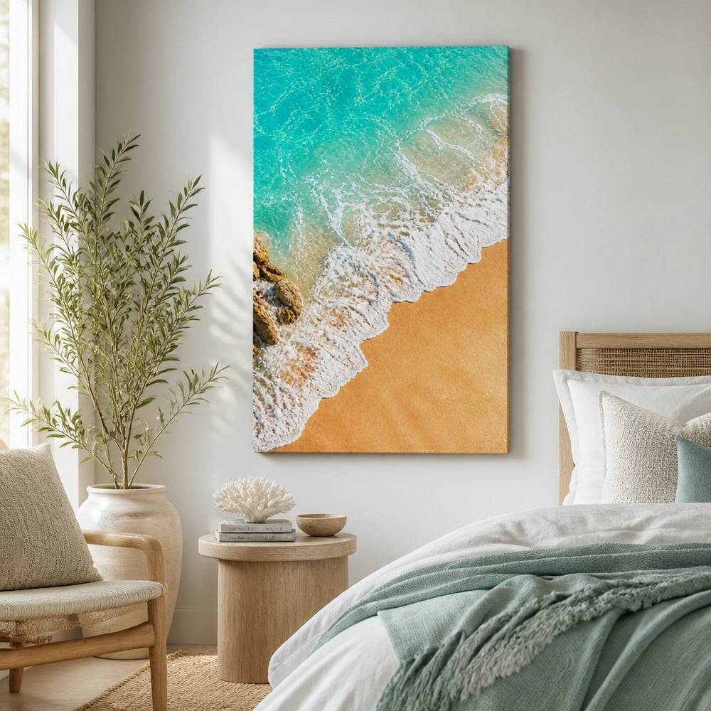 Coastal Aerial Waves Healing Canvas Wall Art 02 wall mockup