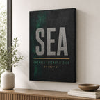 SEA Airport Code Coordinates Canvas Wall Art canvas wall art lifestyle mockup