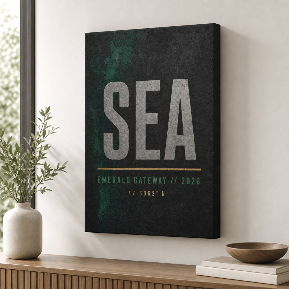 SEA Airport Code Coordinates Canvas Wall Art 04 wall mockup