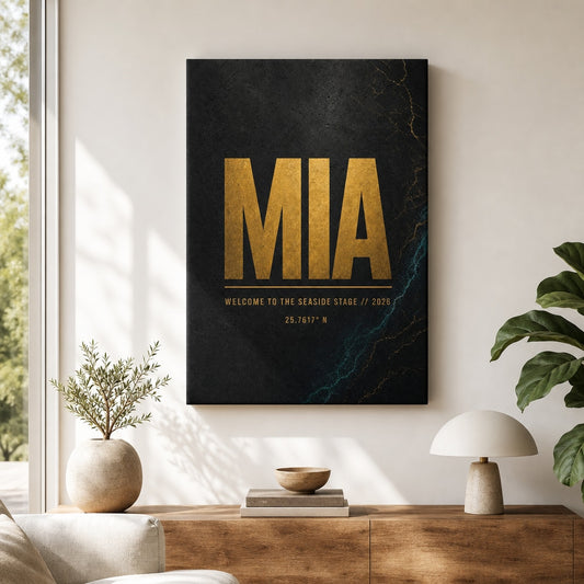 MIA Airport Code Coordinates Canvas Wall Art canvas wall art lifestyle mockup