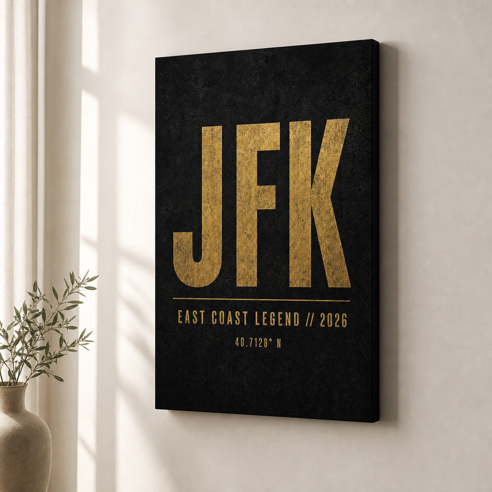 JFK Airport Code Coordinates Canvas Wall Art 02 wall mockup