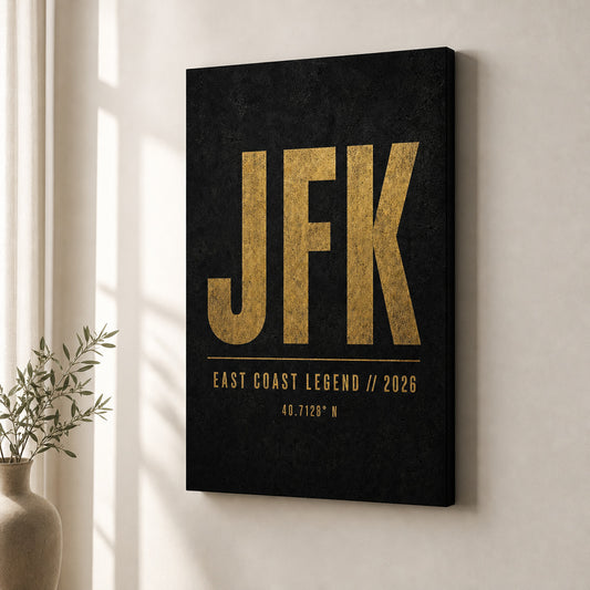 JFK Airport Code Coordinates Canvas Wall Art canvas wall art lifestyle mockup