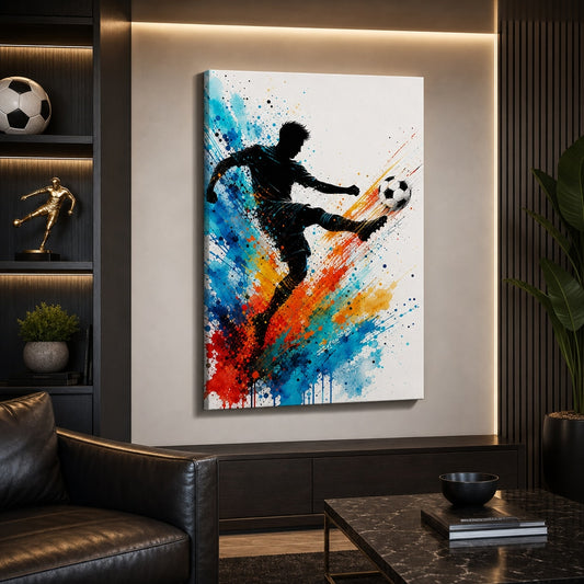Dynamic Splatter Striker Soccer Canvas Wall Art 02 wall mockup