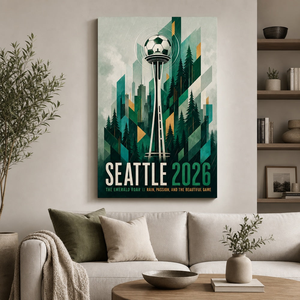Seattle 2026 Emerald Roar Soccer Canvas Wall Art 03 wall mockup