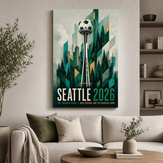 Seattle 2026 Emerald Roar Soccer Canvas Wall Art 03 wall mockup