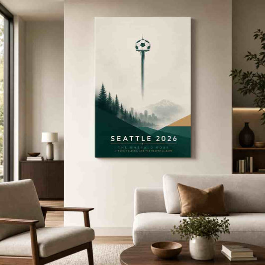Seattle 2026 Emerald Roar Soccer Canvas Wall Art 04 wall mockup