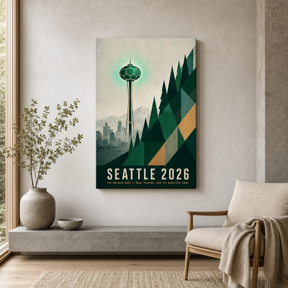 Seattle 2026 Emerald Roar Soccer Canvas Wall Art 02 wall mockup
