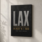 LAX Airport Code Coordinates Canvas Wall Art canvas wall art lifestyle mockup