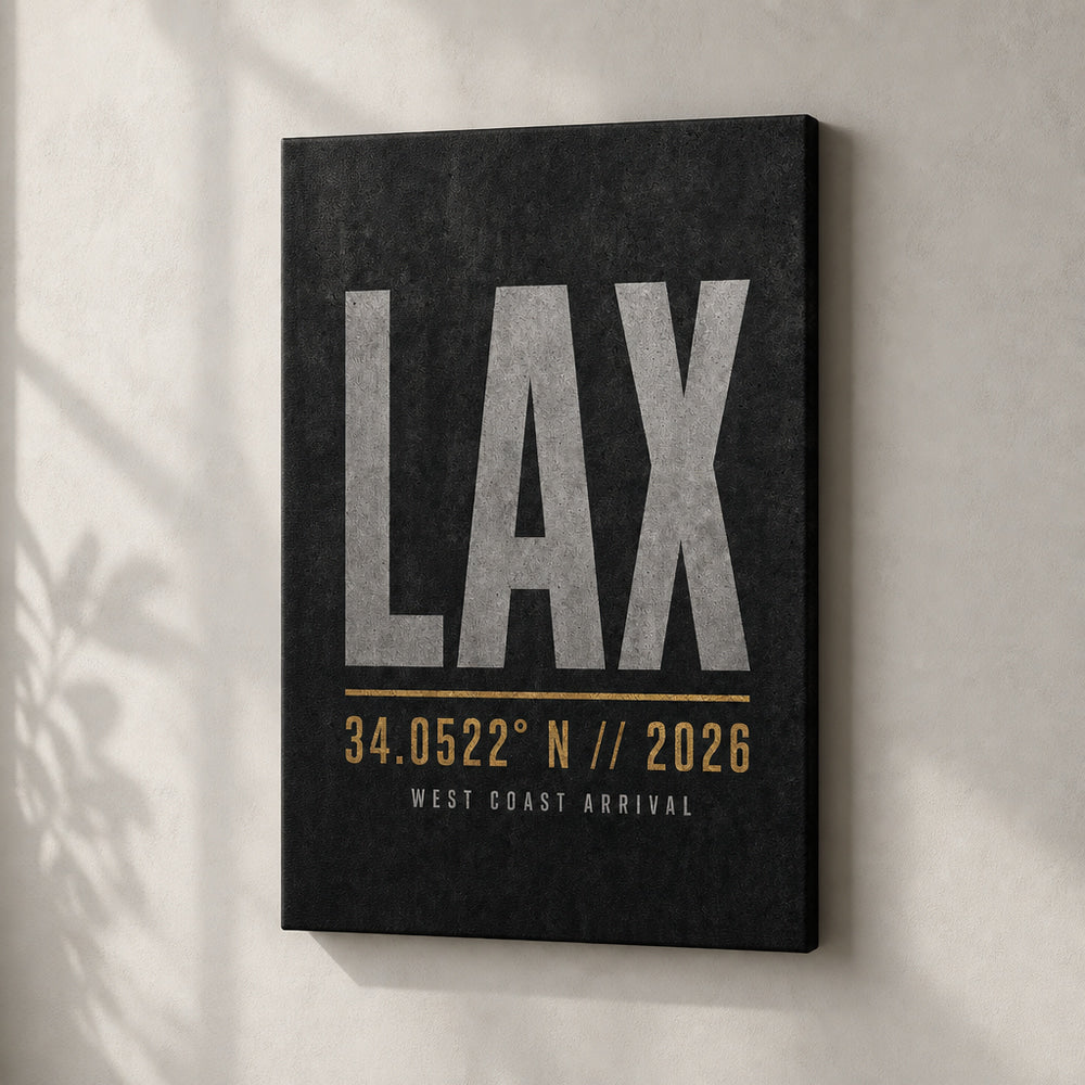 LAX Airport Code Coordinates Canvas Wall Art 01 wall mockup