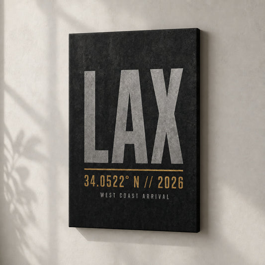 LAX Airport Code Coordinates Canvas Wall Art canvas wall art lifestyle mockup