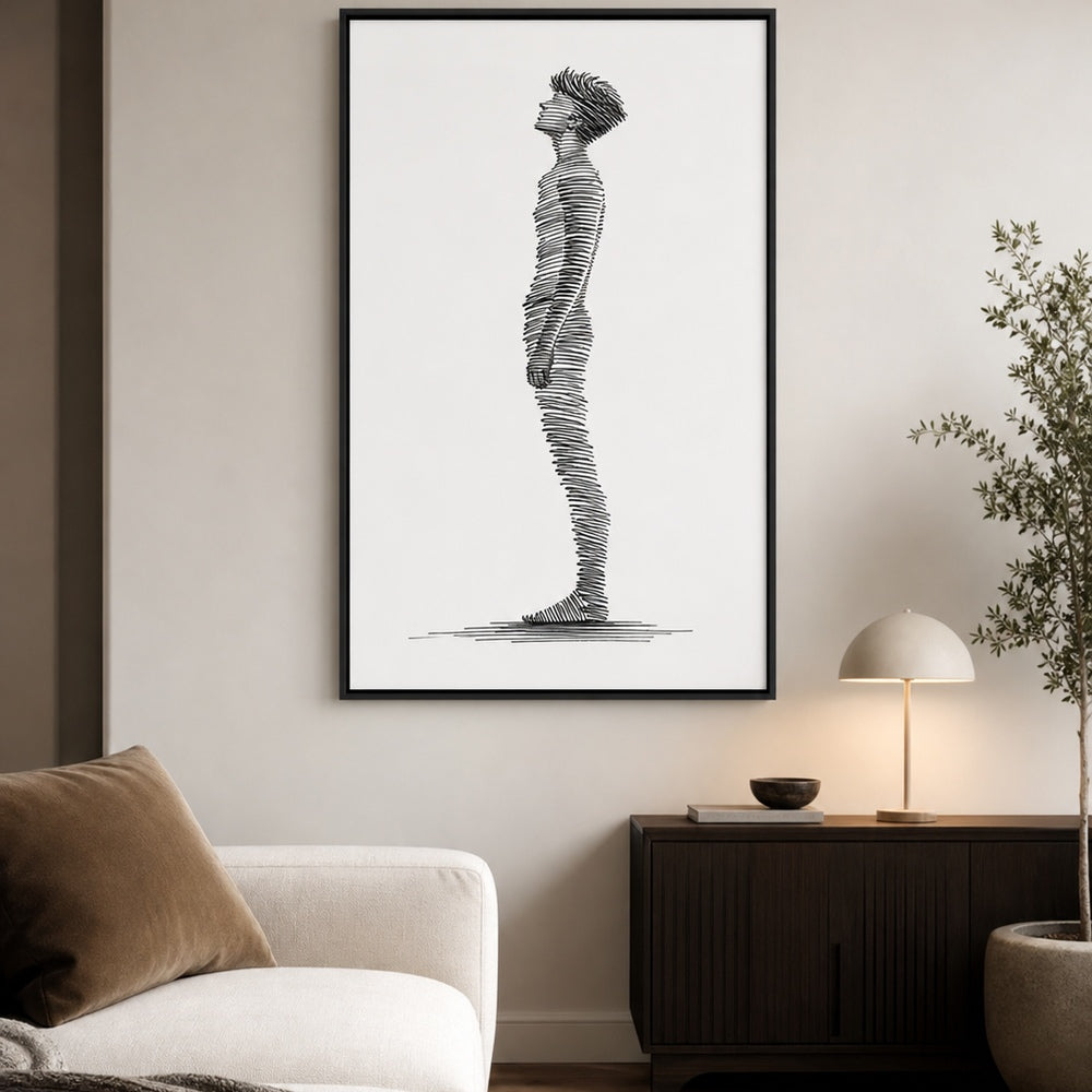 Minimalist line art profile figure floating frame wall art - 02_wall_scene