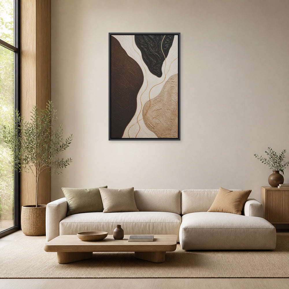 Neutral Organic Forms Abstract Floating Frame Wall Art - 02_black_frame_wall_scene_primary