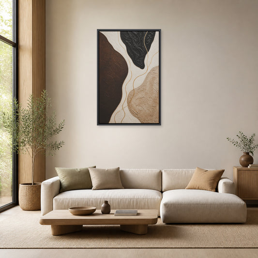 Neutral Organic Forms Abstract Floating Frame Wall Art - 02_black_frame_wall_scene_primary