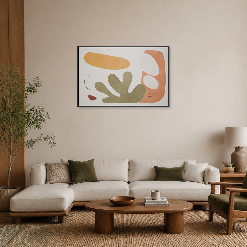 Soft Mid Century Organic Geometric Floating Frame Wall Art - 02_black_frame_wall_scene_primary