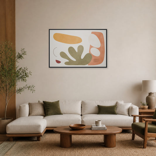 Soft Mid Century Organic Geometric Floating Frame Wall Art - 02_black_frame_wall_scene_primary