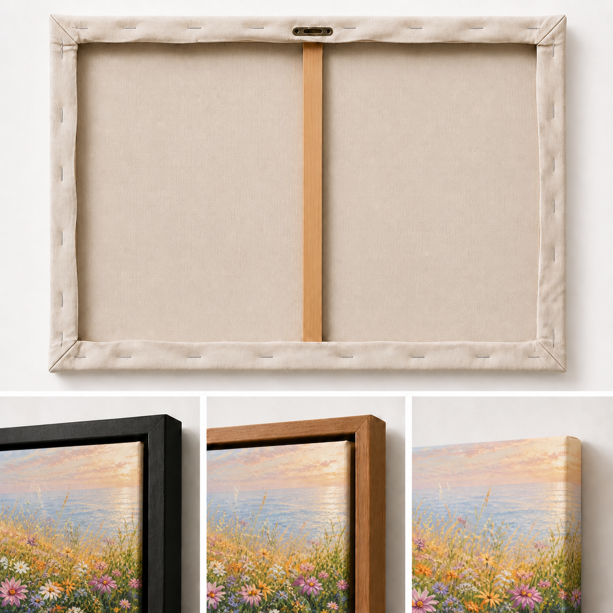 sunset-coastal-wildflower-meadow-floating-frame-wall-art | material-detail-closeup