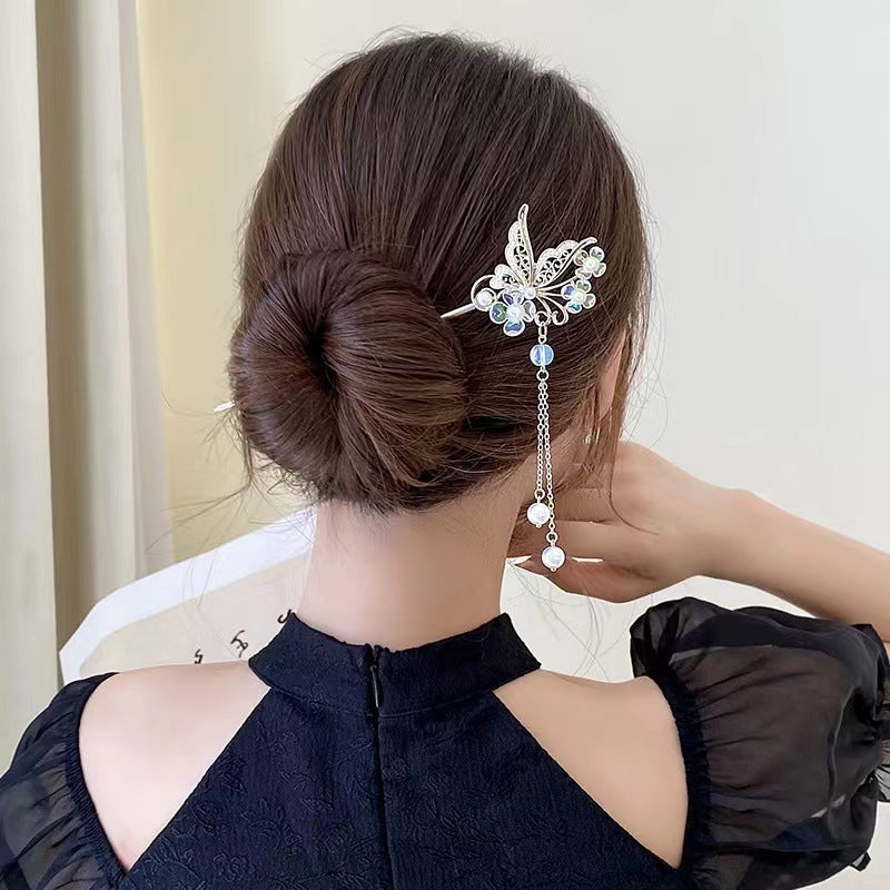 Horquilla de mariposa con flecos de perlas, horquilla para el pelo, horquilla de gas, tocado