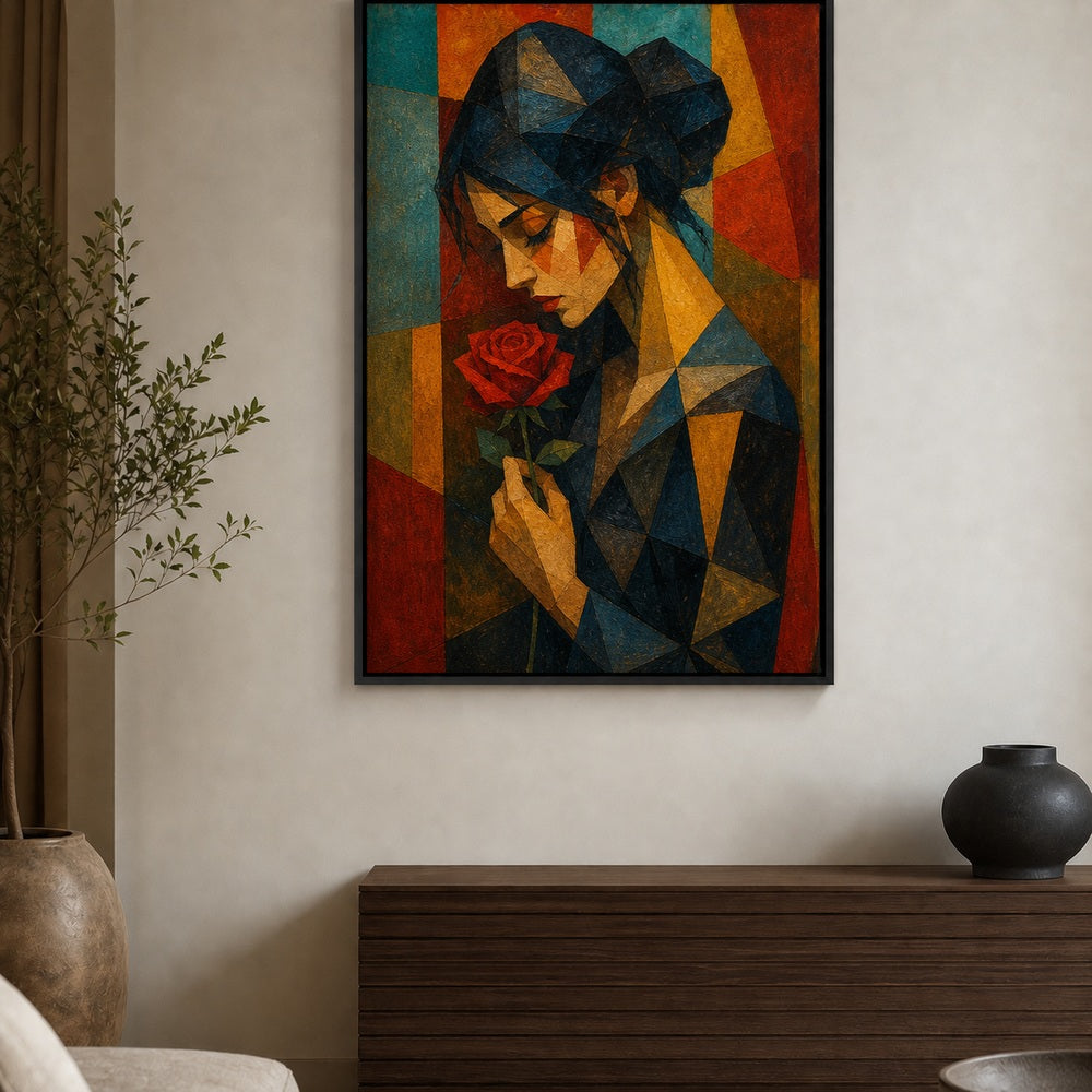 Rainy Railway Station Woman Floater Frame Canvas Wall Art - canvas wall art by AUSJOJO