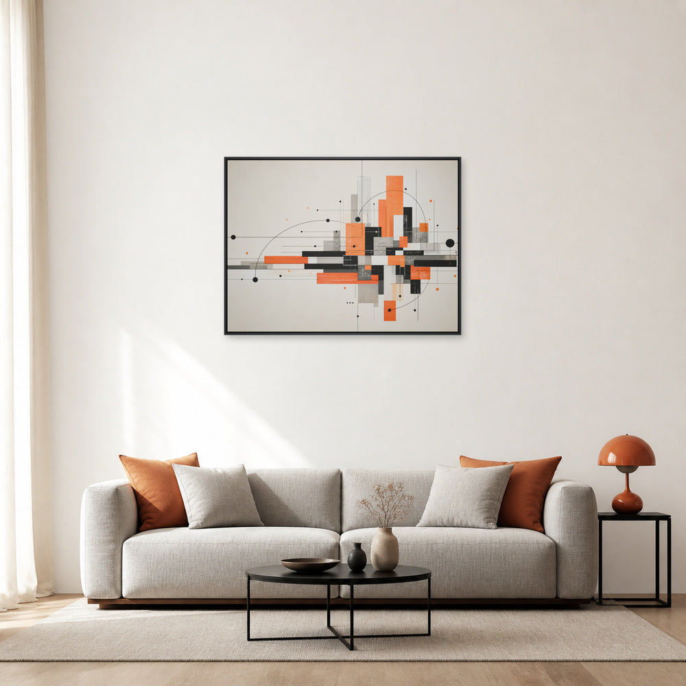 Modernist Geometric City Grid Floating Frame Wall Art - 02_black_frame_wall_scene_primary