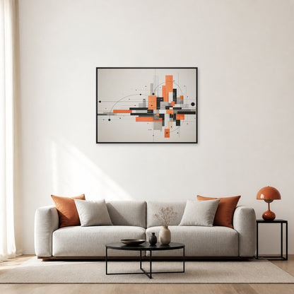 Modernist Geometric City Grid Floating Frame Wall Art - 02_black_frame_wall_scene_primary