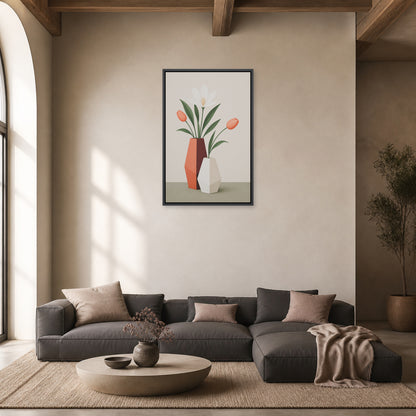Geometric Vases Floral Arrangement Floating Frame Wall Art - 02_black_frame_wall_scene_primary