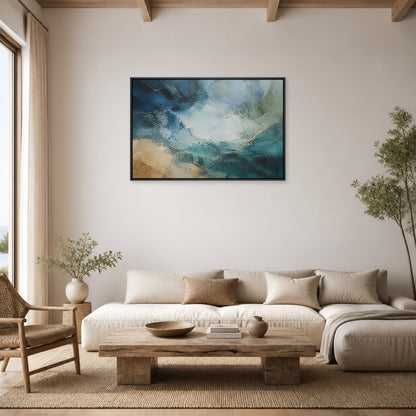 Blue Green Mineral Atmosphere Abstract Floating Frame Wall Art - 02_black_frame_wall_scene_primary