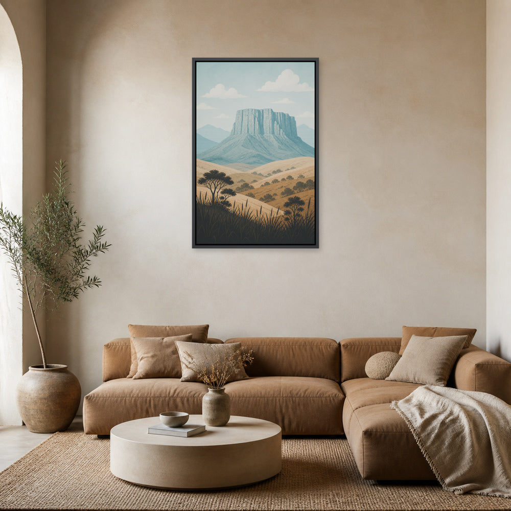 Blue Green Mesa Landscape Floating Frame Wall Art - 02_black_frame_wall_scene_primary
