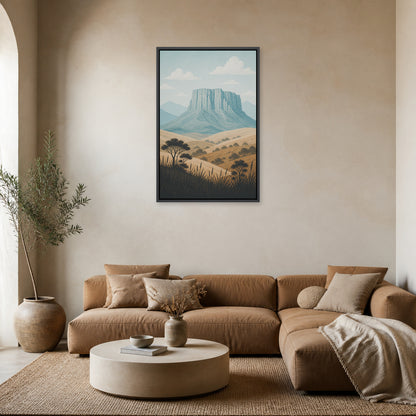 Blue Green Mesa Landscape Floating Frame Wall Art - 02_black_frame_wall_scene_primary