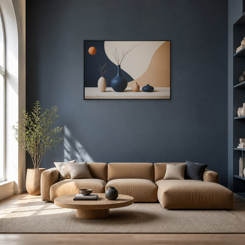 Modernist Ceramic Vase Still Life Floating Frame Wall Art - 02_black_frame_wall_scene_primary