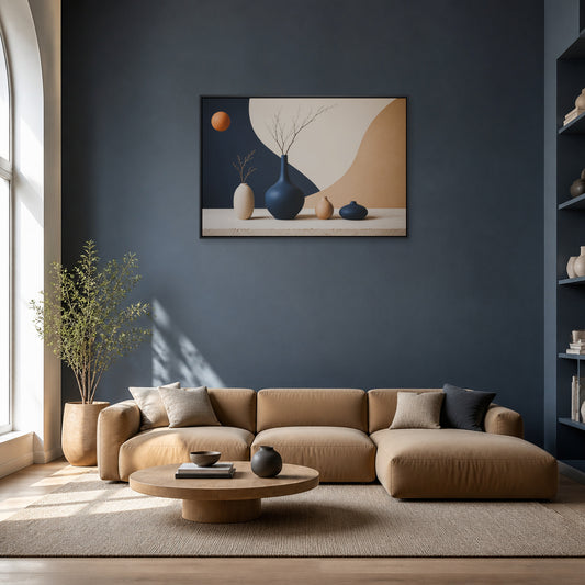 Modernist Ceramic Vase Still Life Floating Frame Wall Art - 02_black_frame_wall_scene_primary