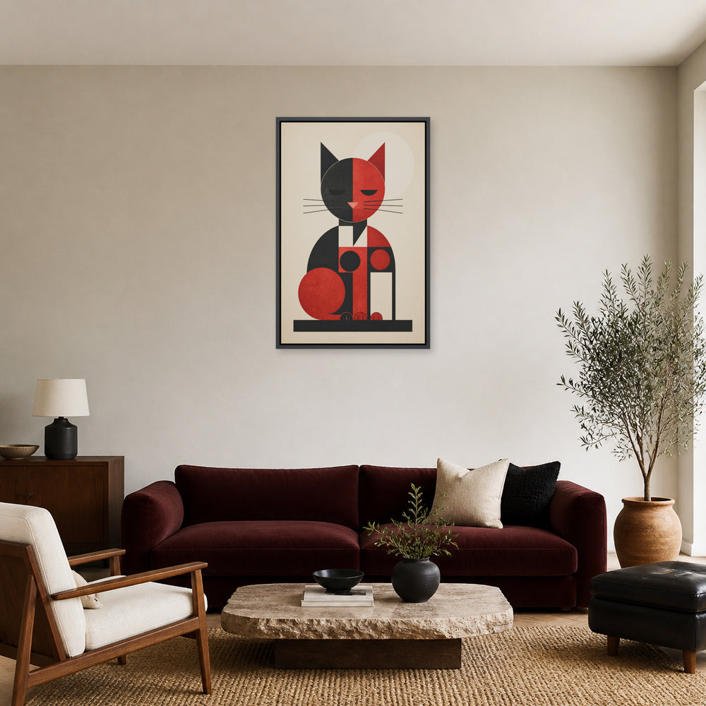 Bauhaus Geometric Cat Floating Frame Wall Art - 02_black_frame_wall_scene_primary