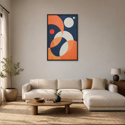 Navy Bauhaus Orbit Abstract Floating Frame Wall Art - 02_black_frame_wall_scene_primary