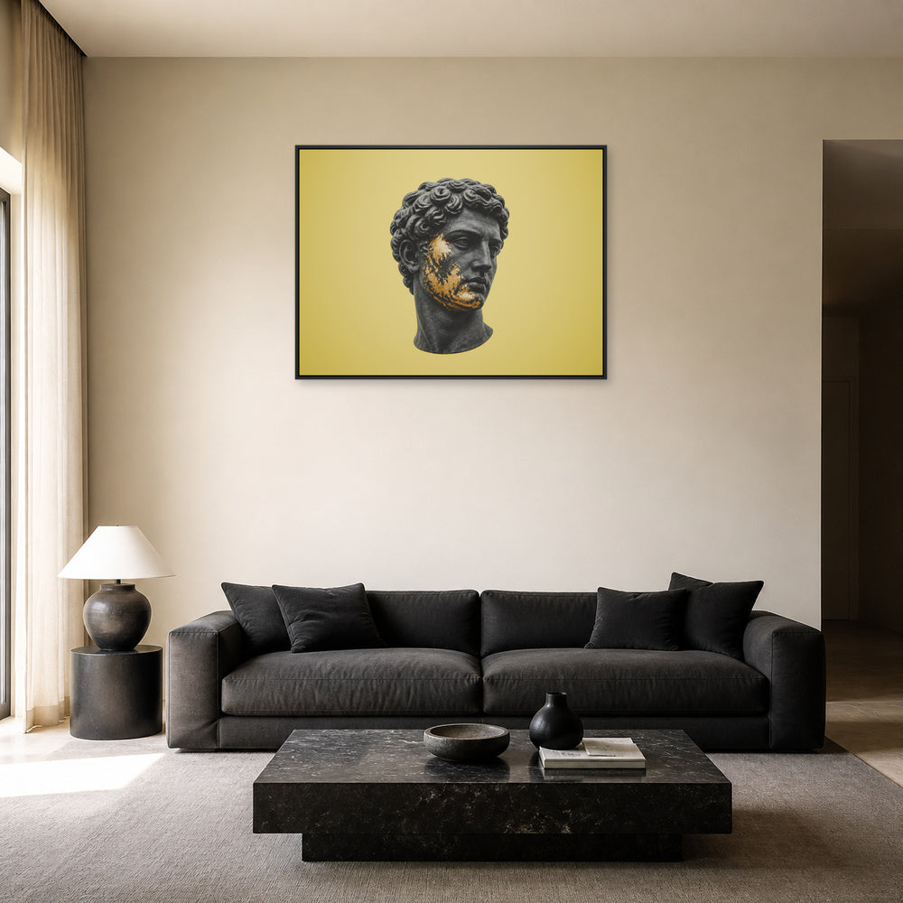 Gold Patina Classical Sculpture Floating Frame Wall Art - 02_black_frame_wall_scene_primary