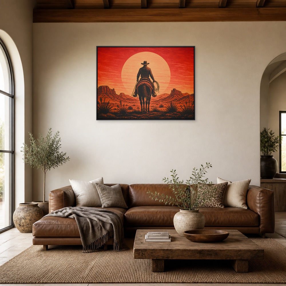 Cowboy Sunset Western Floating Frame Wall Art - 02_black_frame_wall_scene_primary