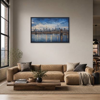 New York Blue Hour Skyline Floating Frame Wall Art - 02_black_frame_wall_scene_primary