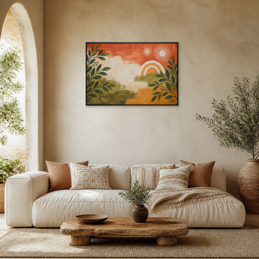 Boho Botanical Suns Floating Frame Wall Art - 02_black_frame_wall_scene_primary