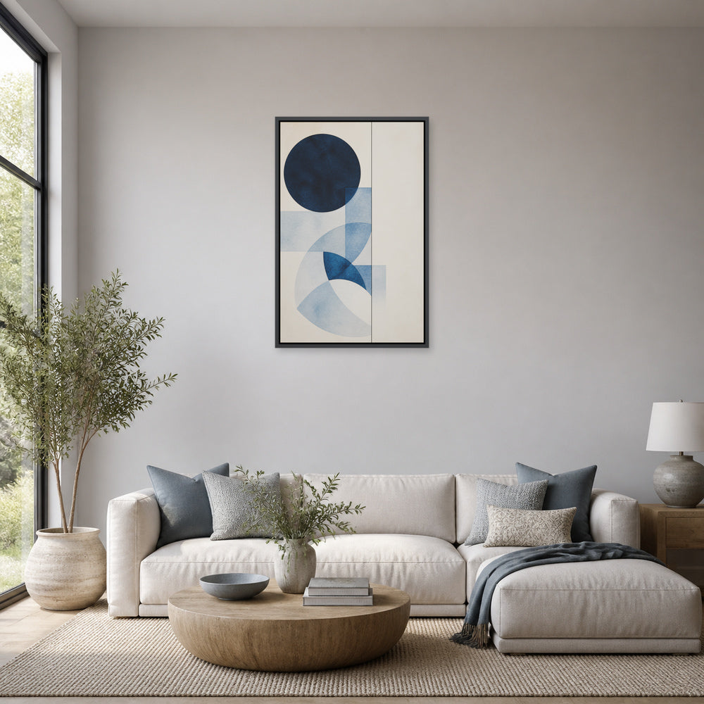 Navy Geometric Watercolor Floating Frame Wall Art - 02_black_frame_wall_scene_primary