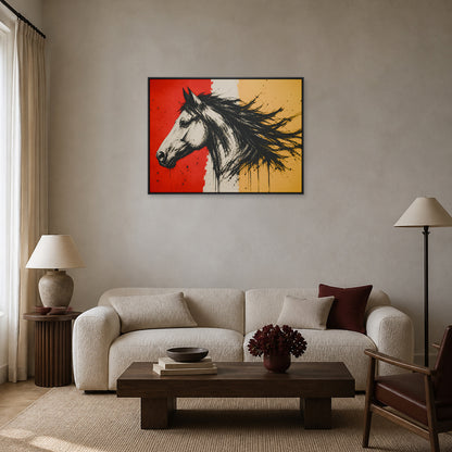 Left Facing Horse Brushstroke Floating Frame Wall Art - 02_black_frame_wall_scene_primary