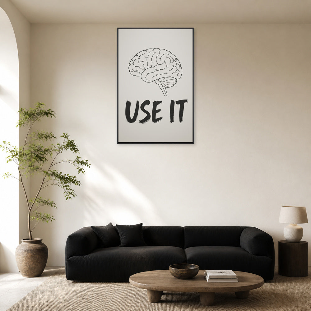 Use It Brain Line Art Floating Frame Wall Art - 02_black_frame_wall_scene_primary