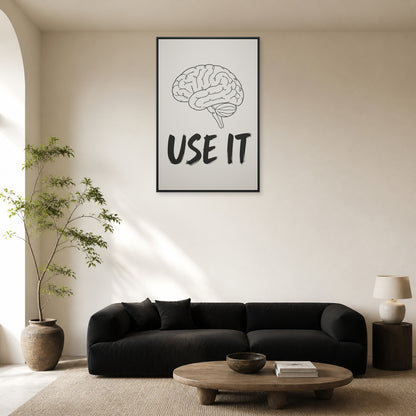 Use It Brain Line Art Floating Frame Wall Art - 02_black_frame_wall_scene_primary