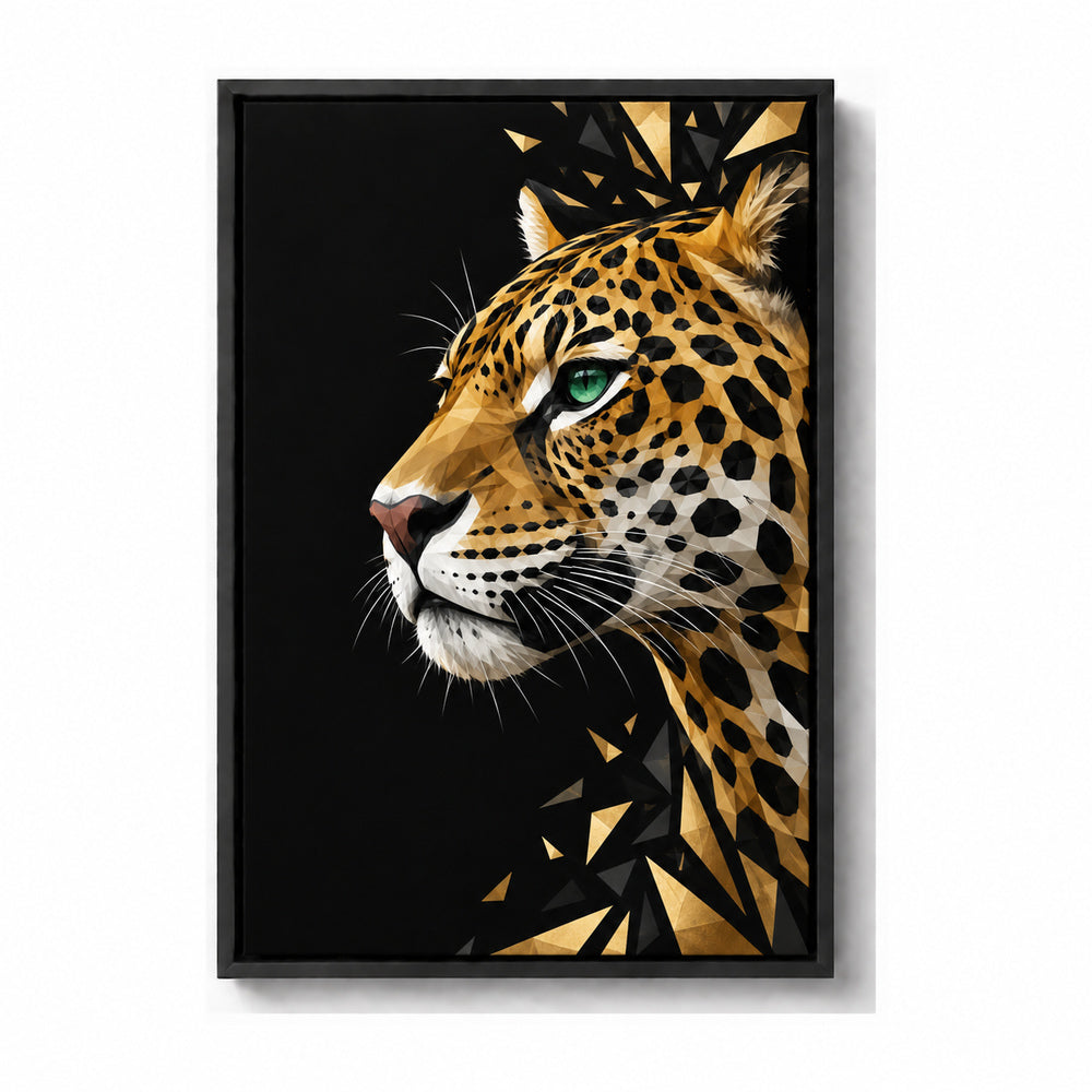 low-poly jaguar profile black frame canvas print