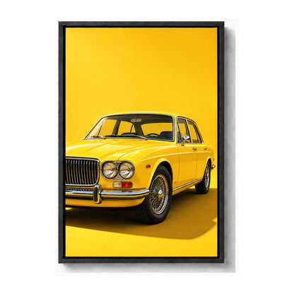 original yellow vintage sedan in clean studio setting black frame canvas print