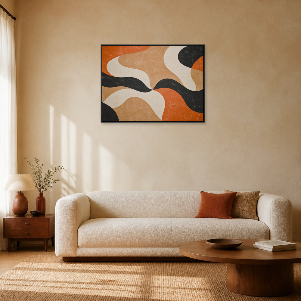 Mid Century Organic Shapes Abstract Floating Frame Wall Art - 02_black_frame_wall_scene_primary