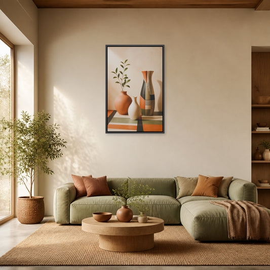 Three Ceramic Vases Floating Frame Wall Art - 02_black_frame_wall_scene_primary