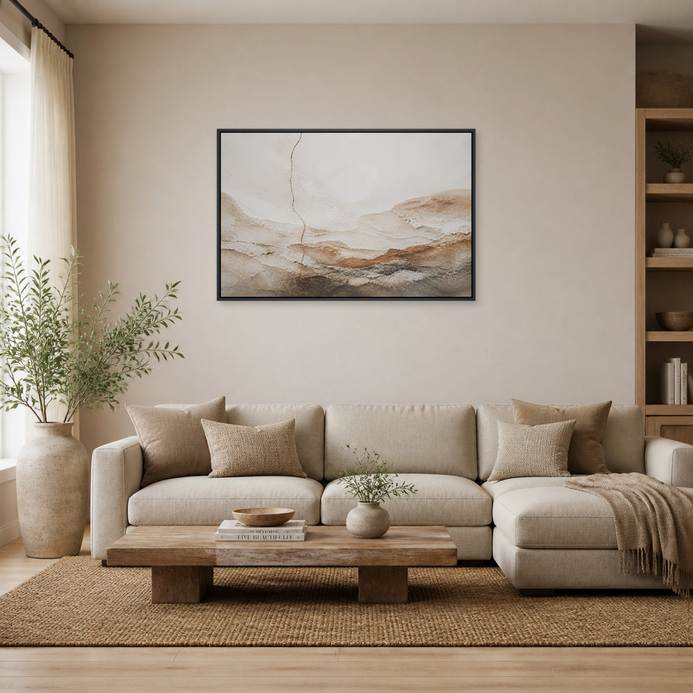 Warm Neutral Mineral Texture Abstract Floating Frame Wall Art - 02_black_frame_wall_scene_primary