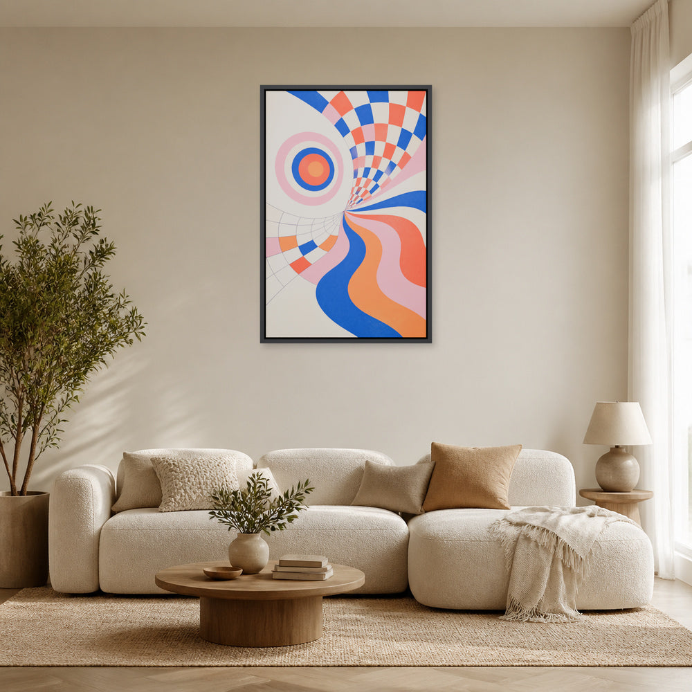 Colorful Optical Illusion Geometric Floating Frame Wall Art - 02_black_frame_wall_scene_primary