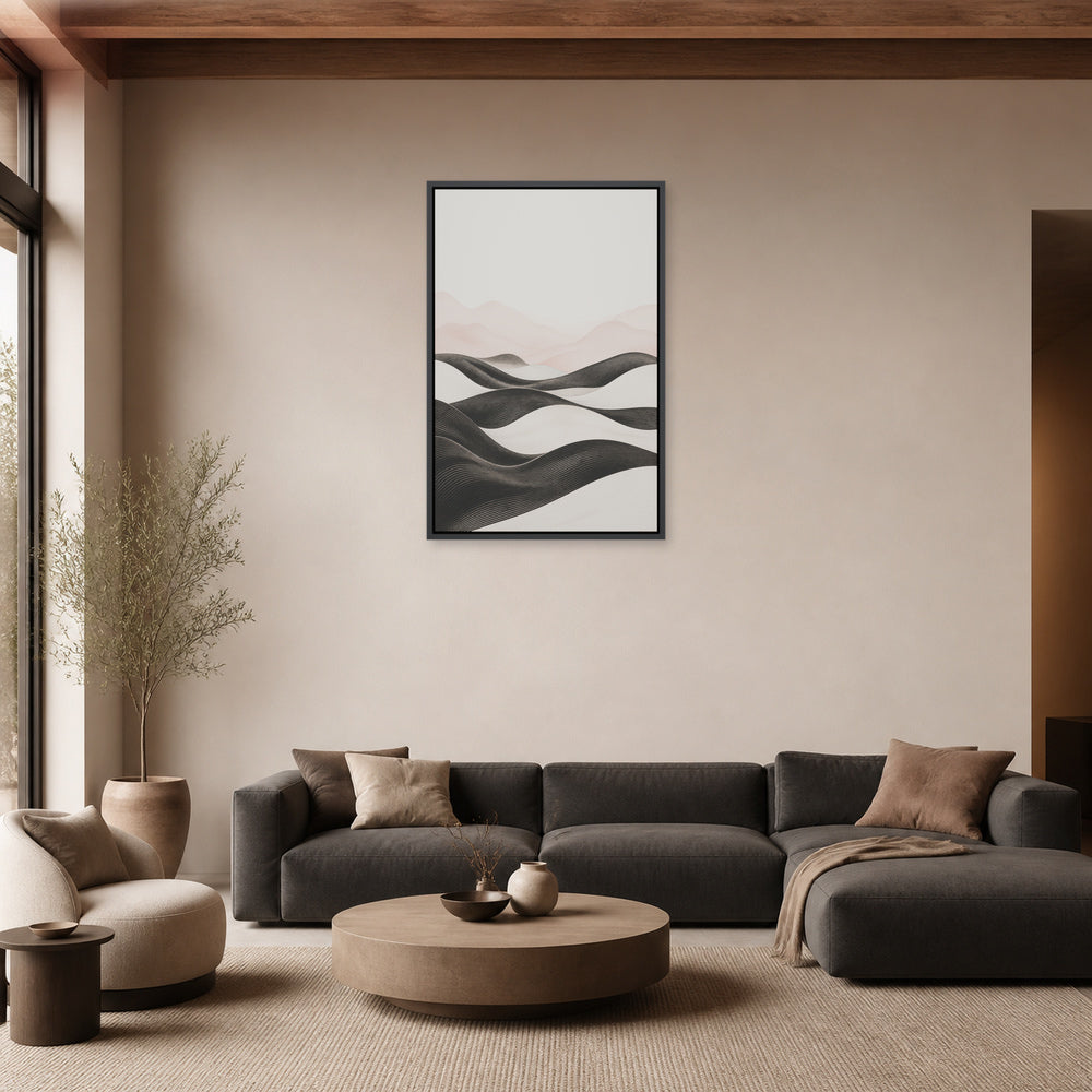 Linear Dunes Minimalist Floating Frame Wall Art - 02_black_frame_wall_scene_primary