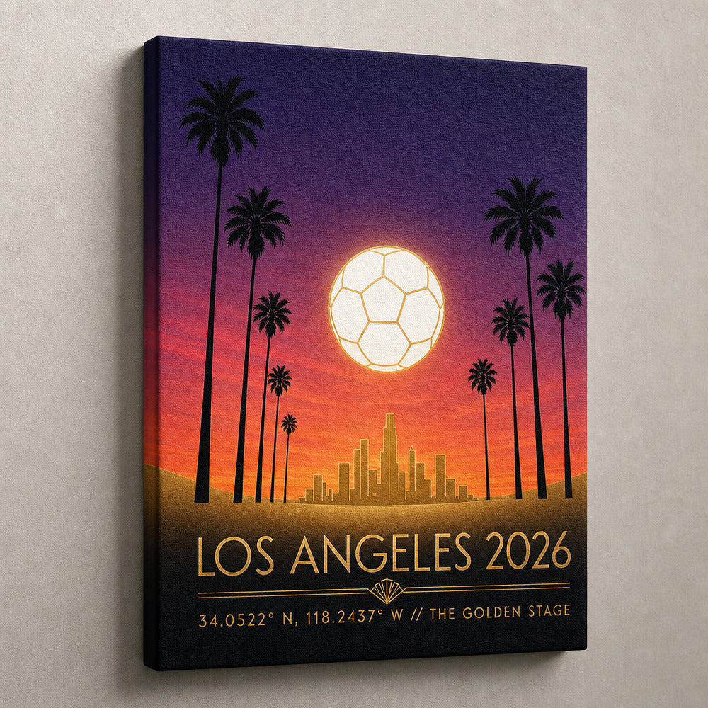 Los Angeles 2026 Golden Stage Soccer Canvas Wall Art 03 canvas texture detail